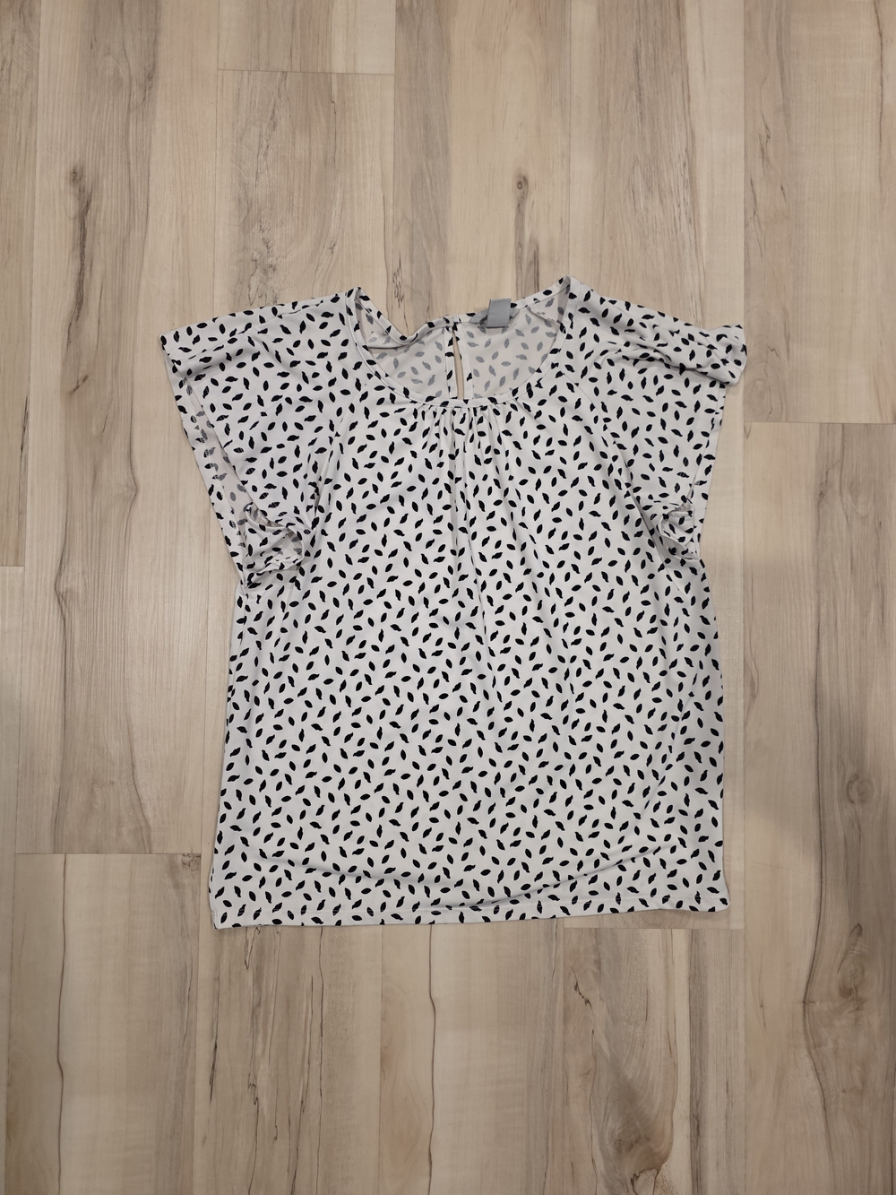 H&M White Blouse with Black Leaf Print and Flutter Sleeves